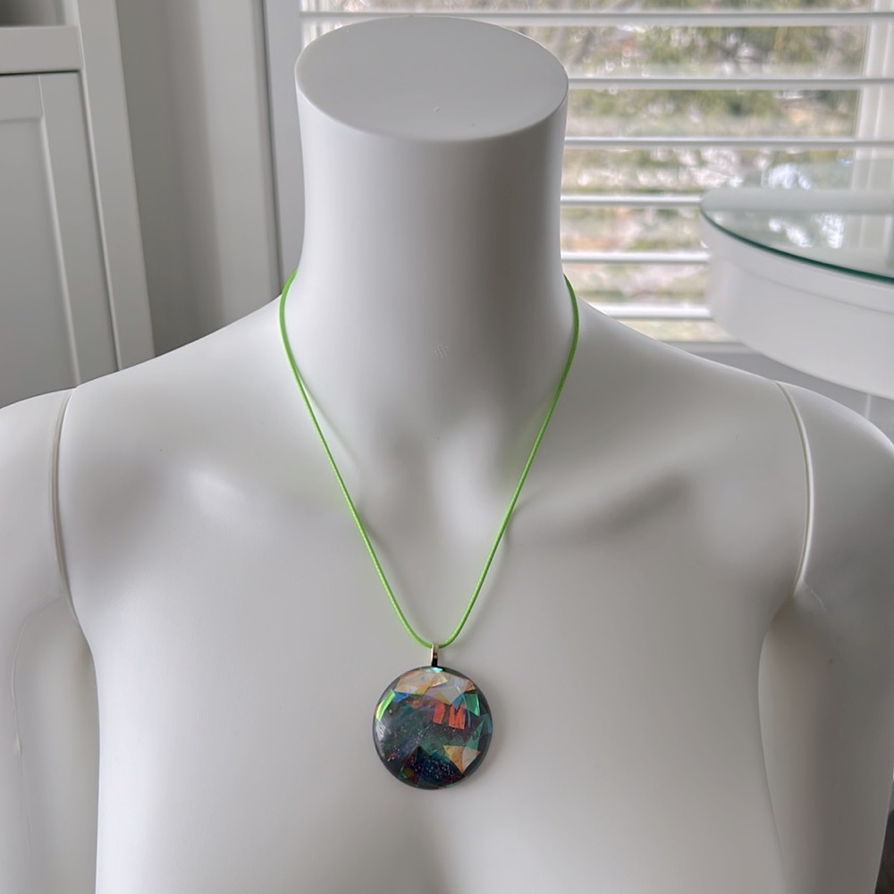 Handmade Necklace Pendant Charm, Jewellery, Lime Green Rainbow Kaleidoscope